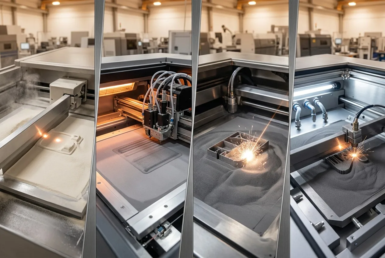 Comparison of SLS, MJF, SLM and DMLS 3D printing processes