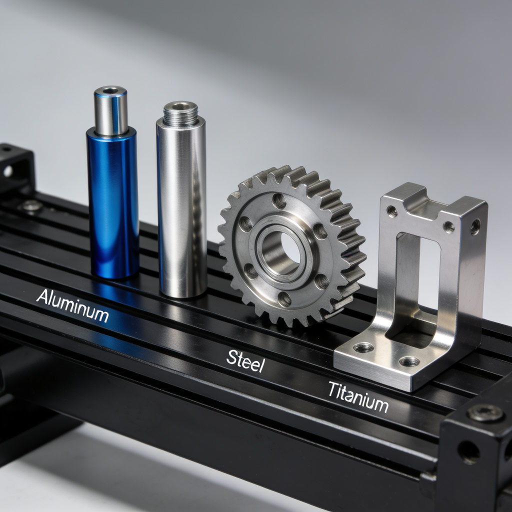 An assortment of precision CNC machined parts made from different materials including aluminum, steel, and plastic