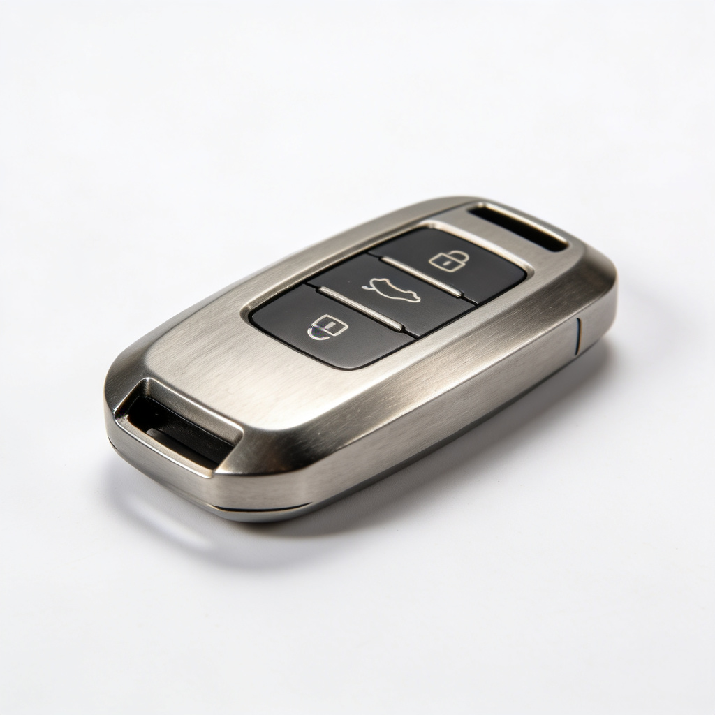 Premium titanium car key fob with brushed finish