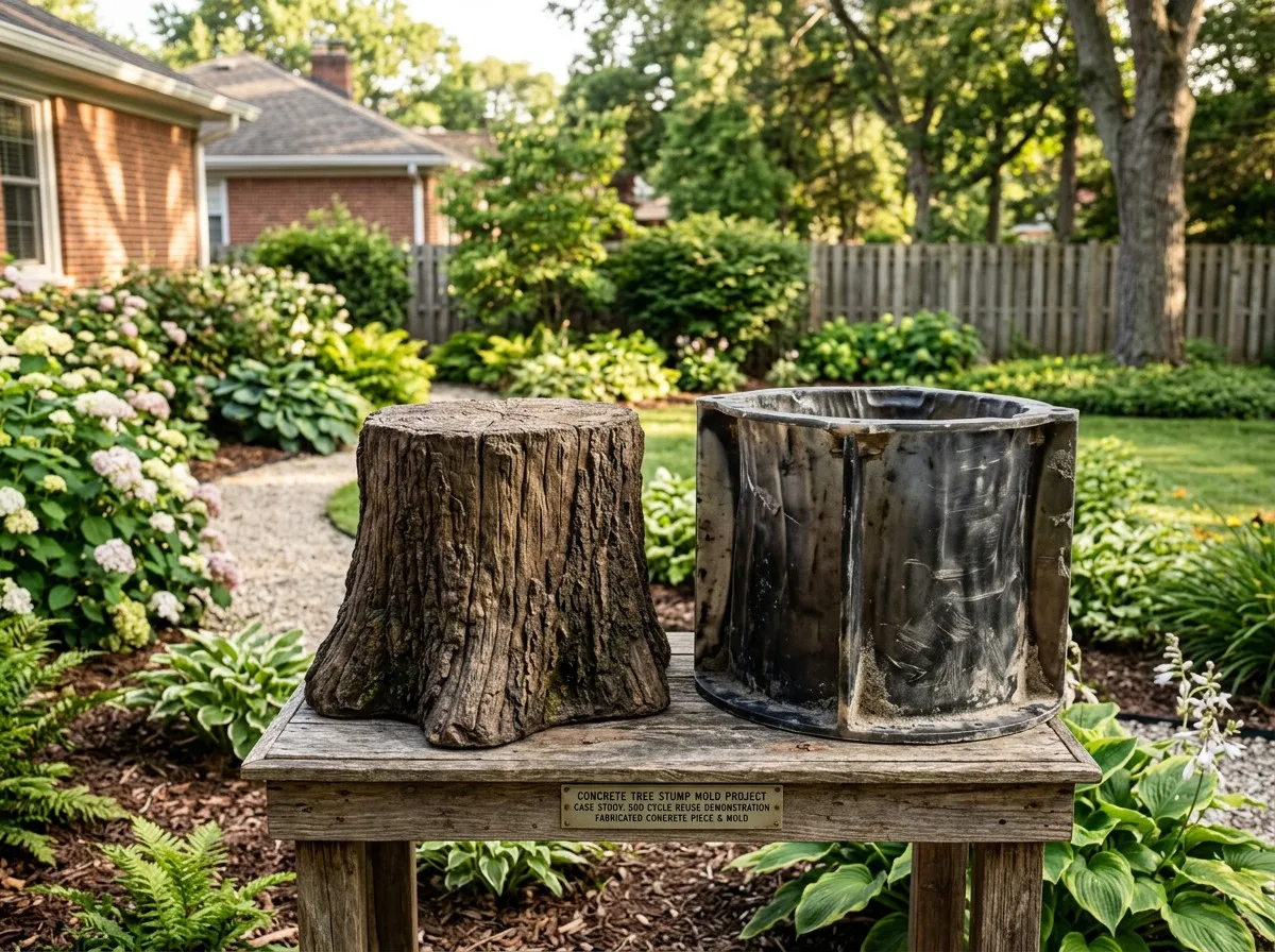 Case study: PP plastic mold for concrete tree stump in USA suburban landscape achieving 500 production cycles