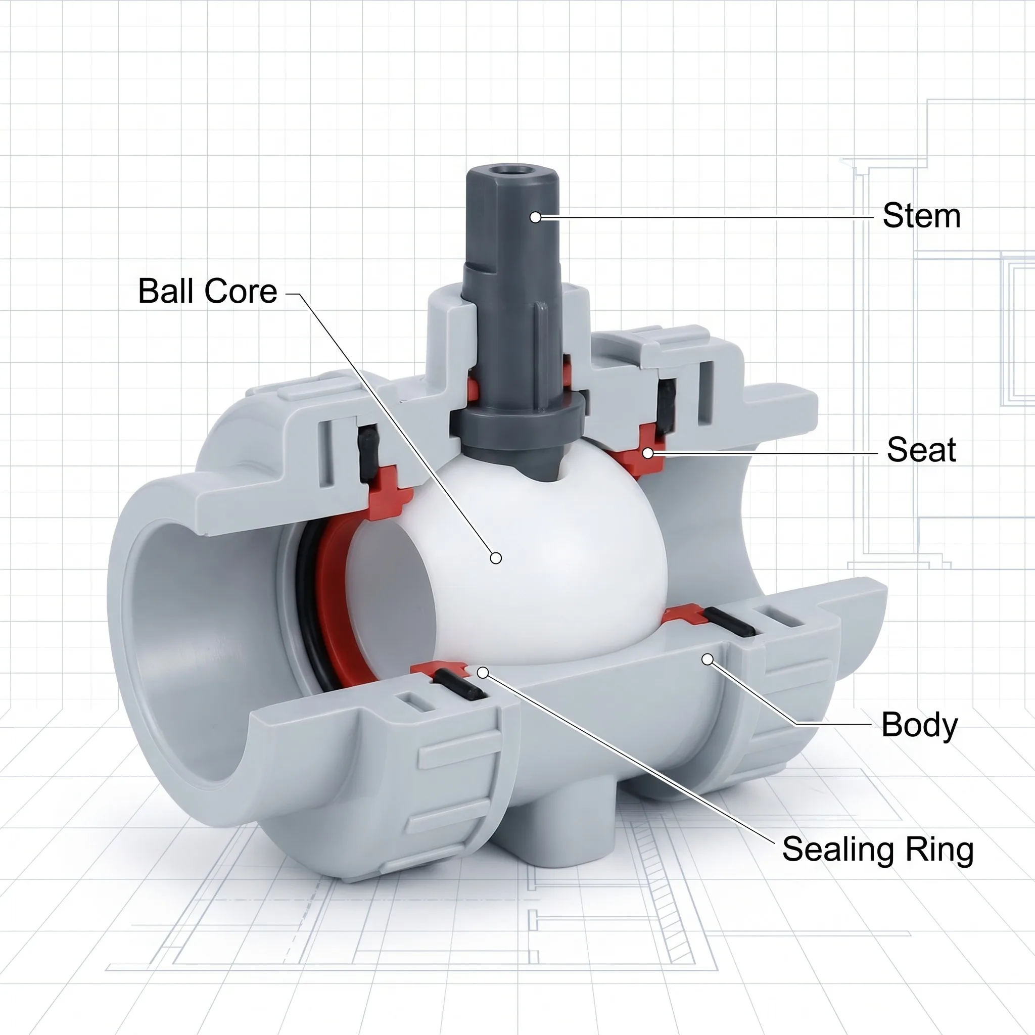 Ball valve component structure cross-section diagram
