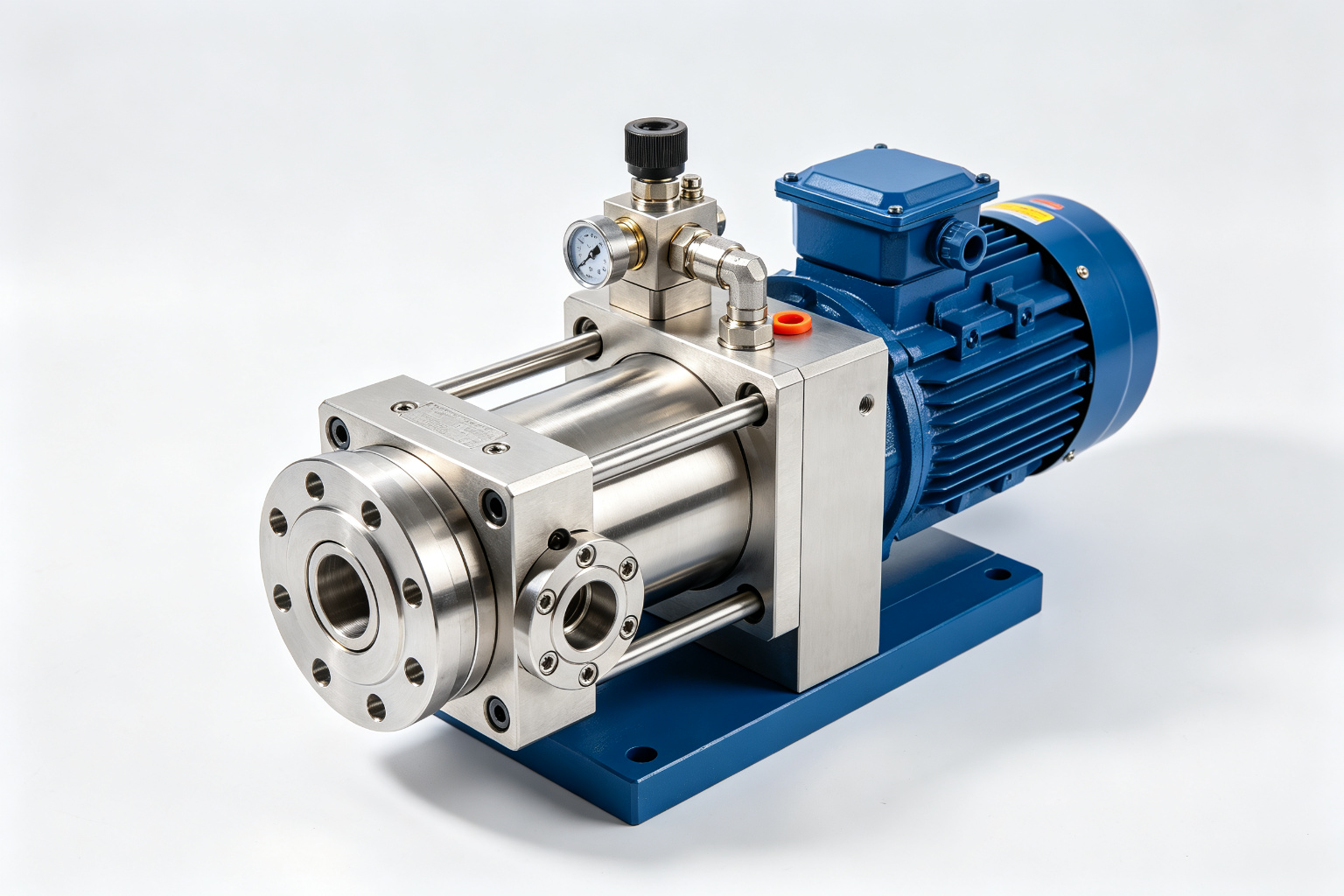 High pressure waterjet intensifier pump with stainless steel construction and precision machined components