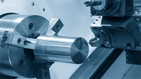 CNC turning machine processing metal shaft part