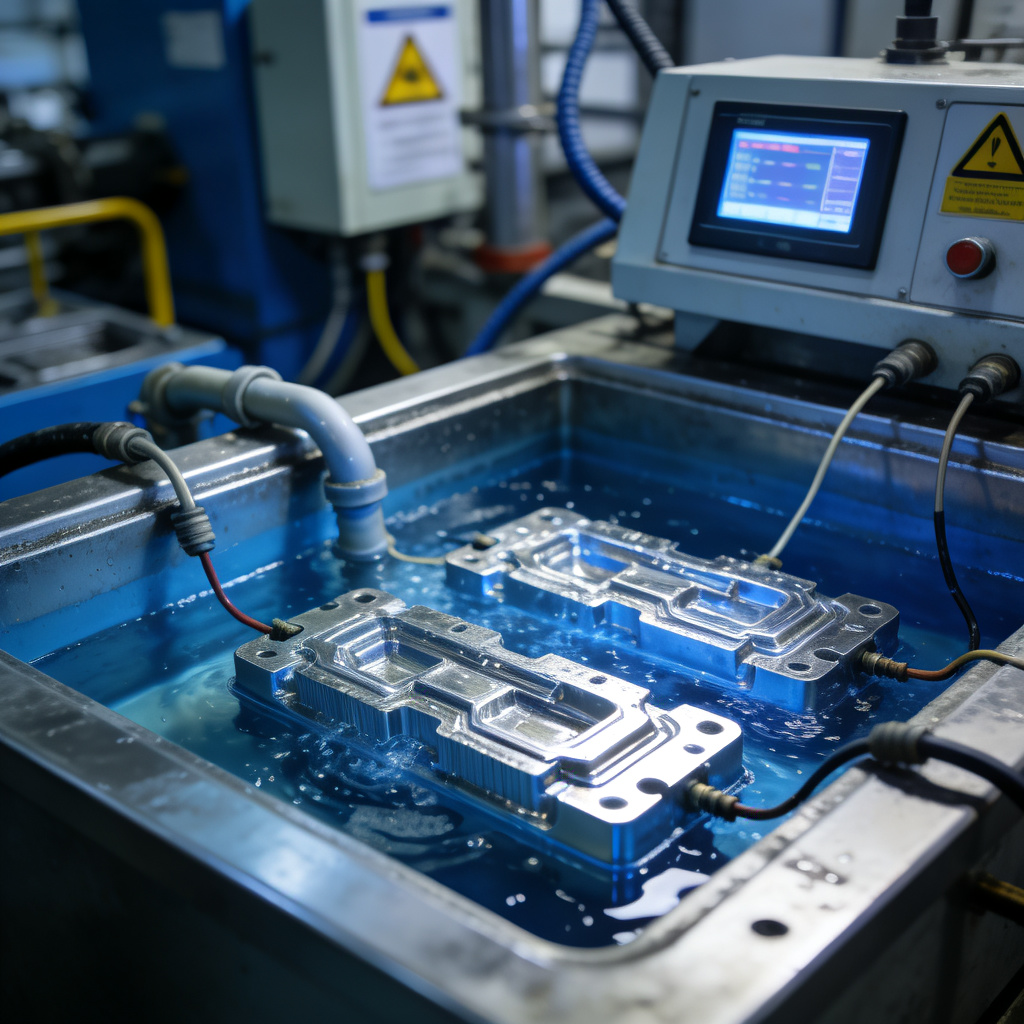 Electroplating process tank with CNC parts being plated