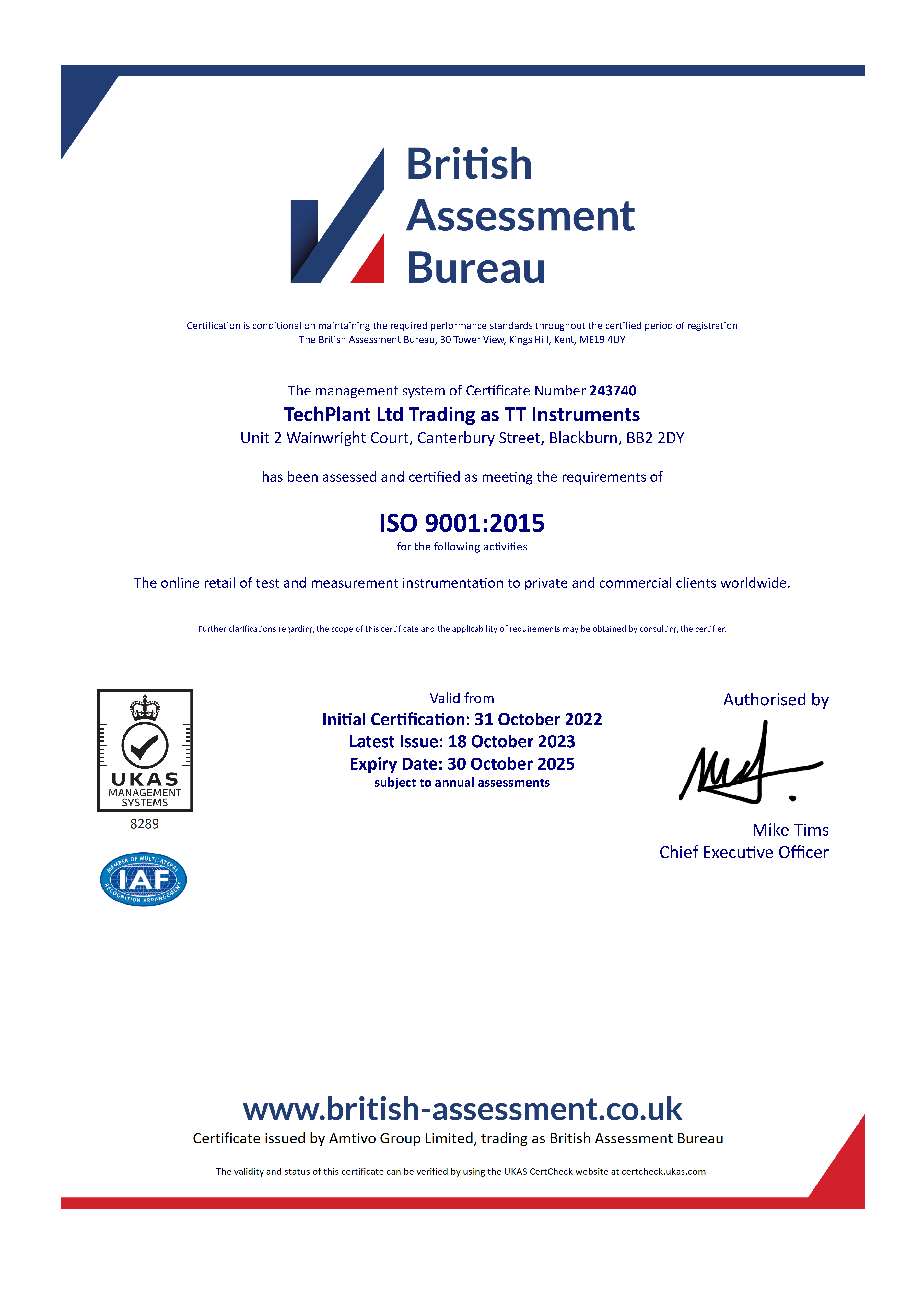 Example ISO 9001 certification document