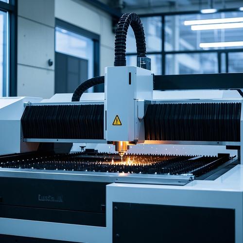 Fiber laser cutting machine cutting precision shapes in aluminum sheet metal