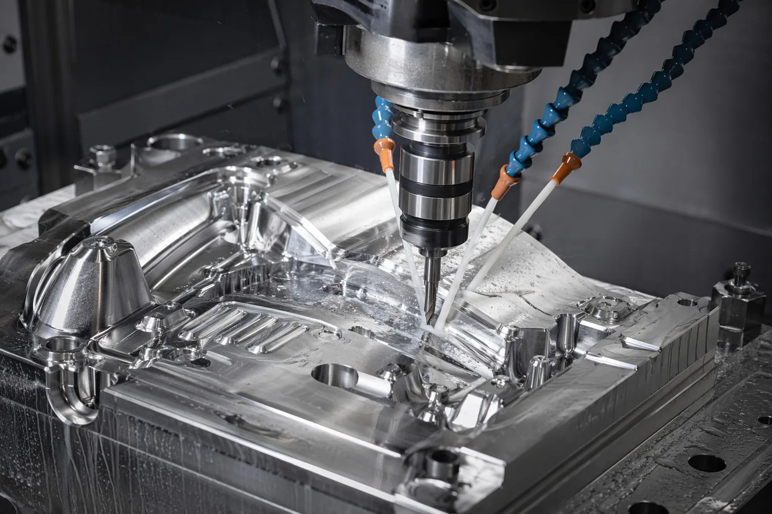 5-axis CNC precision machining of injection mold cavity at Goldcattle