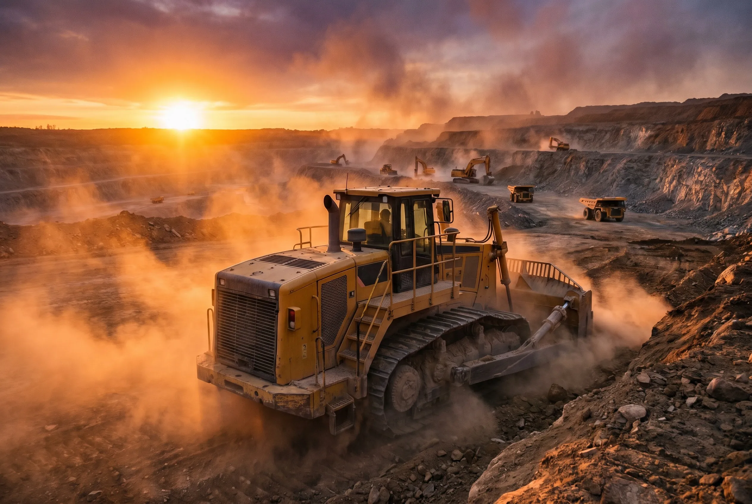 Bulldozer operating in mining environment