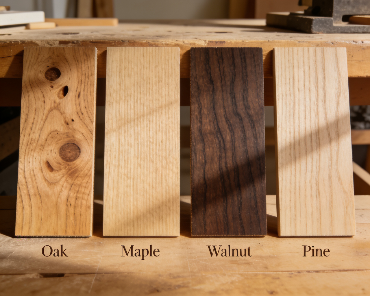 Wood Type Comparison - Oak, Maple, Walnut, Pine