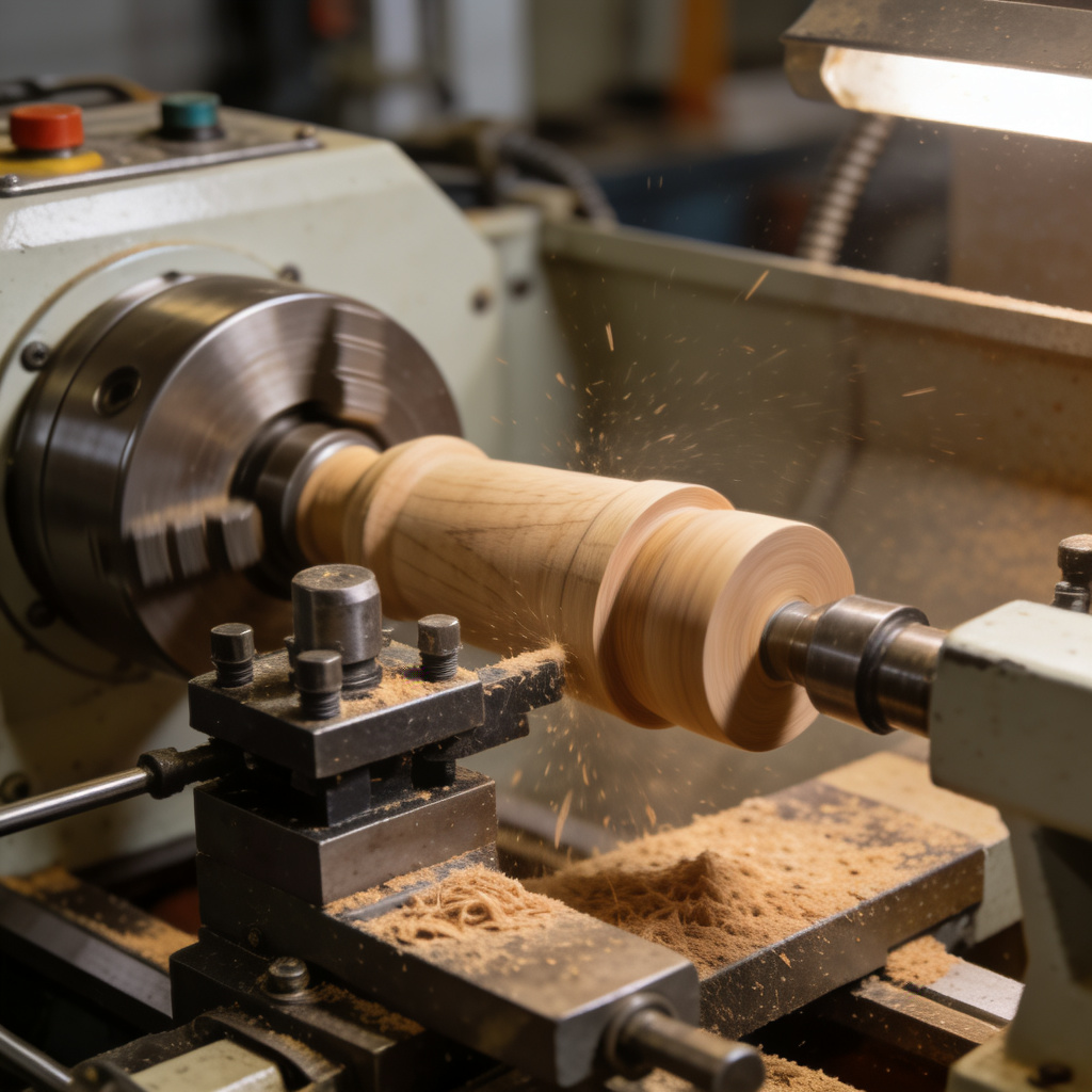 CNC wood turning machine in action