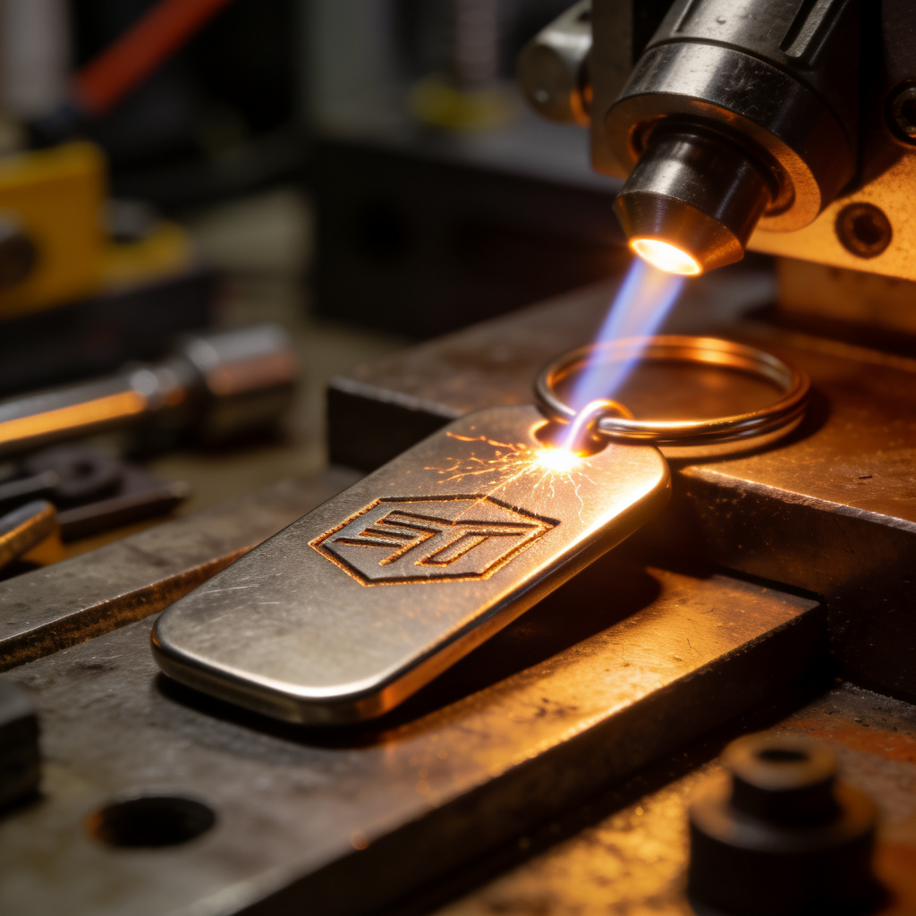 Laser engraving process on metal key fob